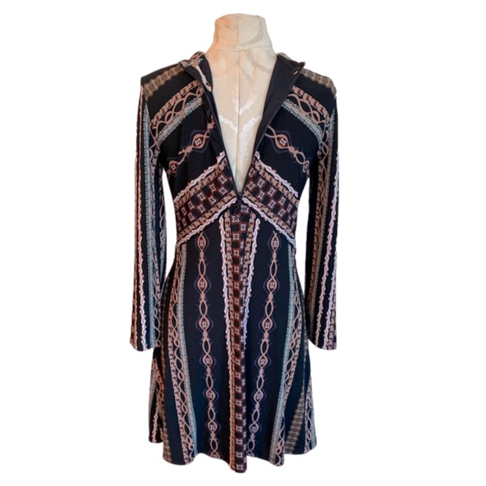 Free People Stella Mini Dress Small Graphic Retro Print Funky Long Sleeve NWT - Picture 6 of 13